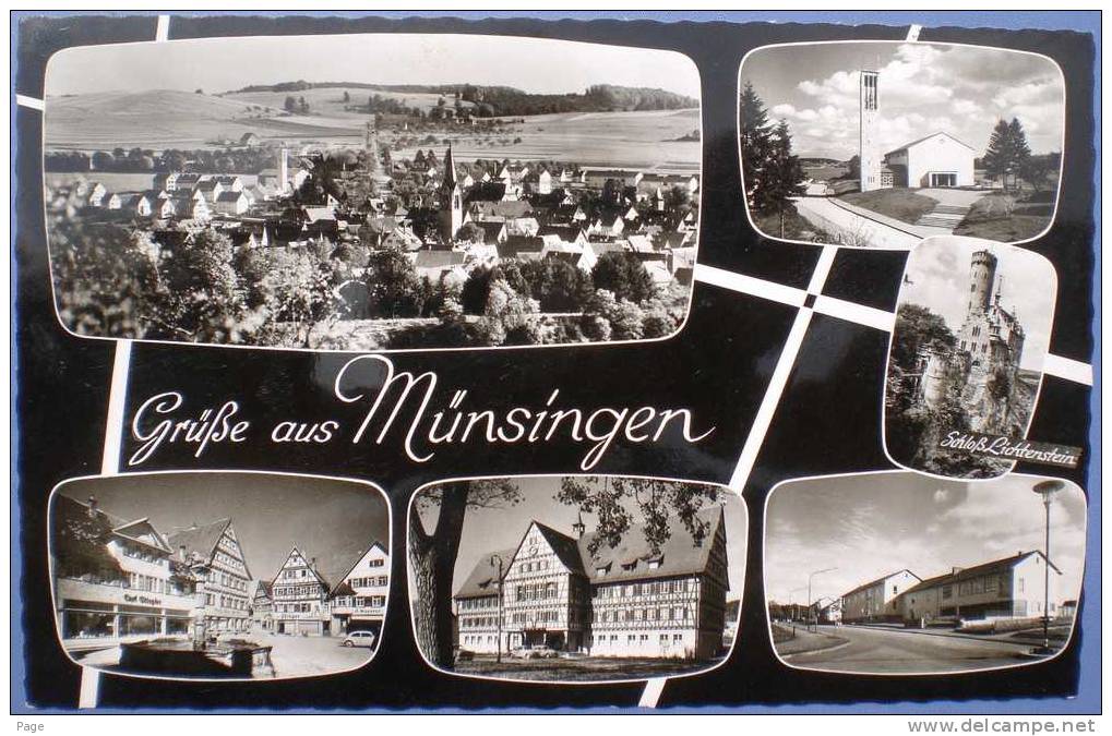 Münsingen,Mehrbildkarte,1965,Gesamtansicht,Kirche,Marktplatz,Strassenansicht, - Münsingen