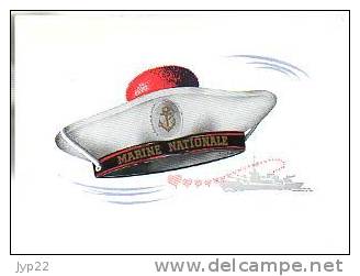 Jolie CP Souvenir De La Marine Nationale - Béret Pompon Rouge Bachis - Porte Bonheur - Bateau De Guerre - Neuve - Warships