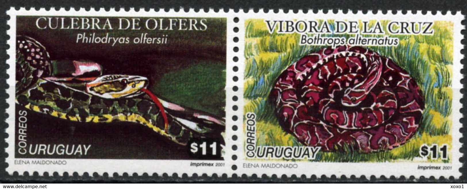 Uruguay 2001 MiNr. 2597 - 2598  Reptiles  Snakes 2v  MNH**  7,50 € - Serpents