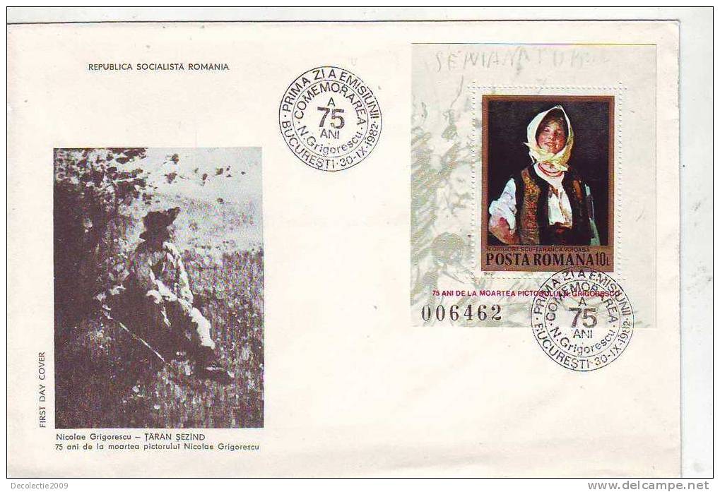 M1107 Romania FDC Romanian Painter Grigorescu 75 Years From Death Art Impressionisme 1982 Perfect Shape - Impresionismo