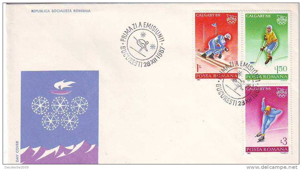 M1110-1-2 Romania FDC Sport Winter Olympics In Calgary 1988 3 Nice Covers Set Perfect Shape - Kunstschaatsen