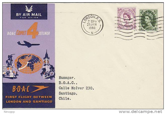 Great Britain-1960 London-Santiago  B.O.A.C   First  Flight  Cover - Airplanes