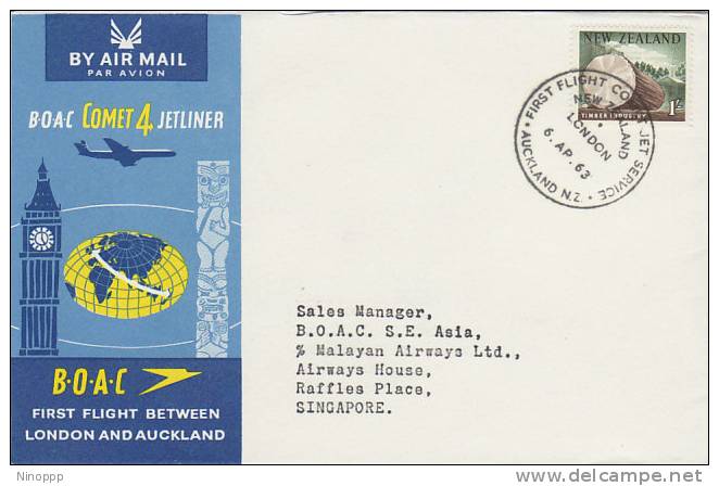 Great Britain-1963 Auckland-Singapore  B.O.A.C   First  Flight  Cover - Airplanes