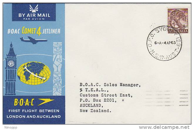 Great Britain-1963 Sydney-Auckland  B.O.A.C   First  Flight  Cover - Airplanes