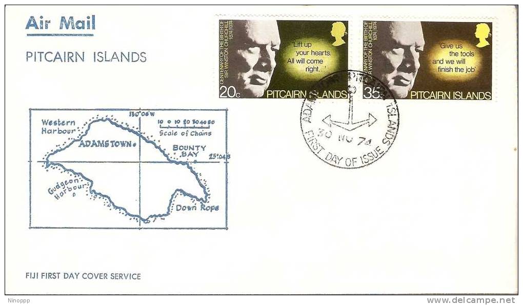 Pitcairn Islands-1974 Churchill Birth Centenary FDC - Islas De Pitcairn