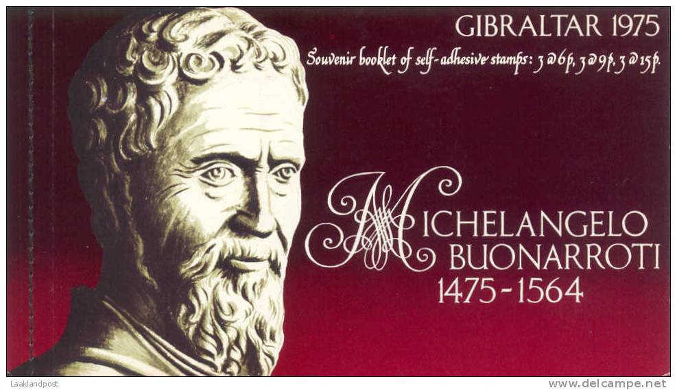 GIBRALTAR 1975 MICHAELANGELO BOOKLET CONTAINING SELF-ADHESIVE STAMP PANES, SG SB4. - Gibraltar