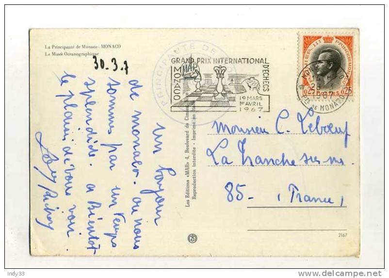 - MONACO . AFFRANCHISSEMENT SIMPLE POUR LA FRANCE SUR CP DE 1967 - Storia Postale