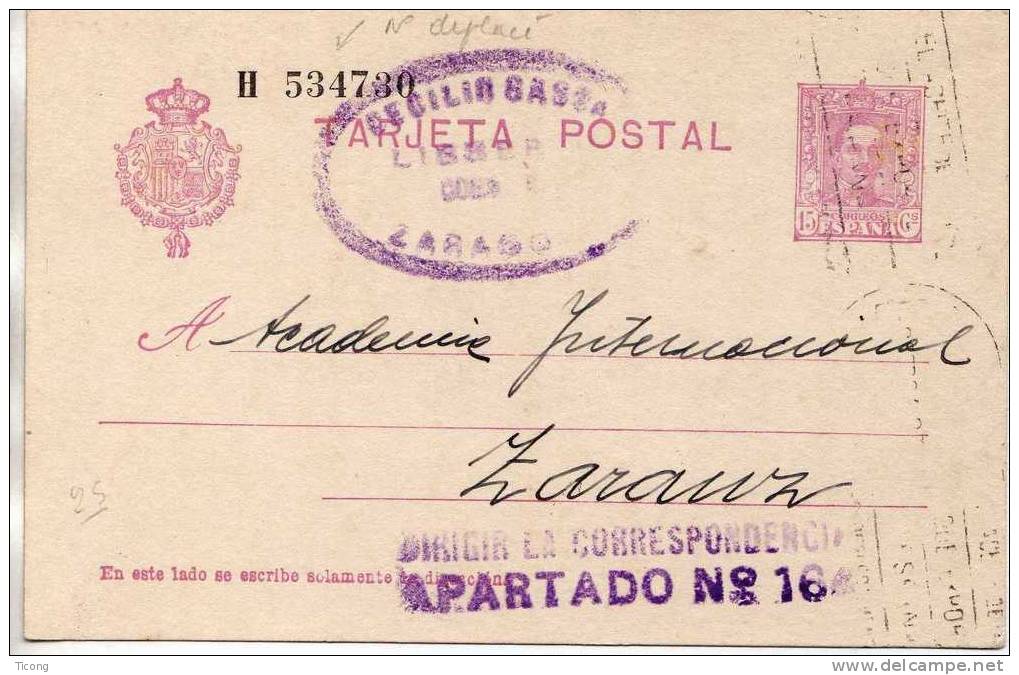 ENTIER POSTAL TYPE ALPHONSE XIII TARJETA POSTAL ZARAGOSA ( VOIR LES SCANS ) - 1850-1931