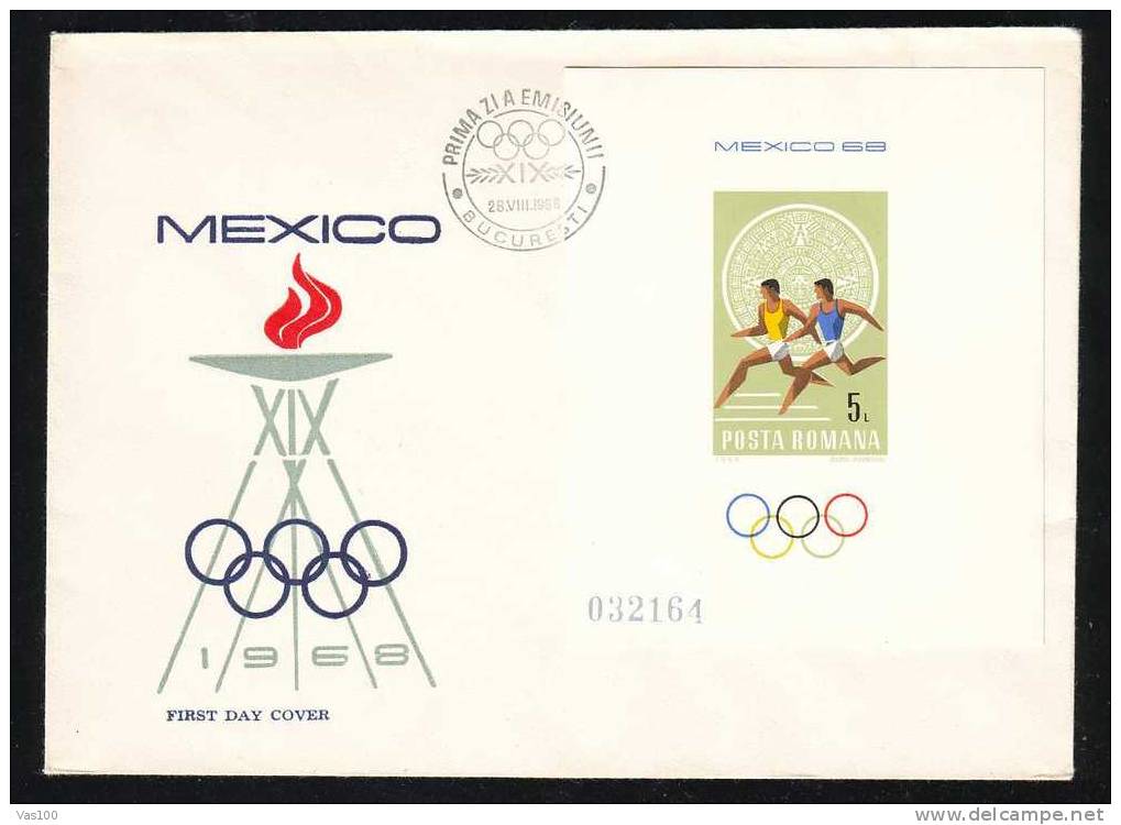 ROMANIA   FDC 1968 Olympic Games,BLOCK. - Zomer 1968: Mexico-City