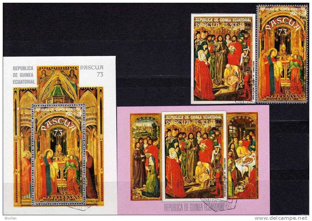 Gemälde Zu Ostern Äquator. Guinea 252/3, Block 68 Plus 69 O 8€ Jesus, Heilige Lazarus - Pâques