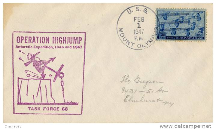 1946-47 Operation Highjump Antarctic Expedition  Cover USS Mount Olympus - Postal History