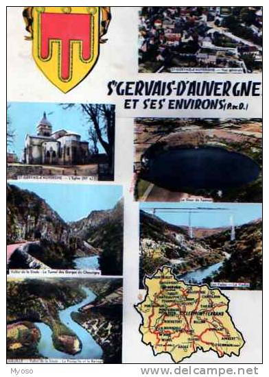 63 ST GERVAIS D'AUVERGNE Et Ses Environs,carte Du Departement, Blason - Saint Gervais D'Auvergne