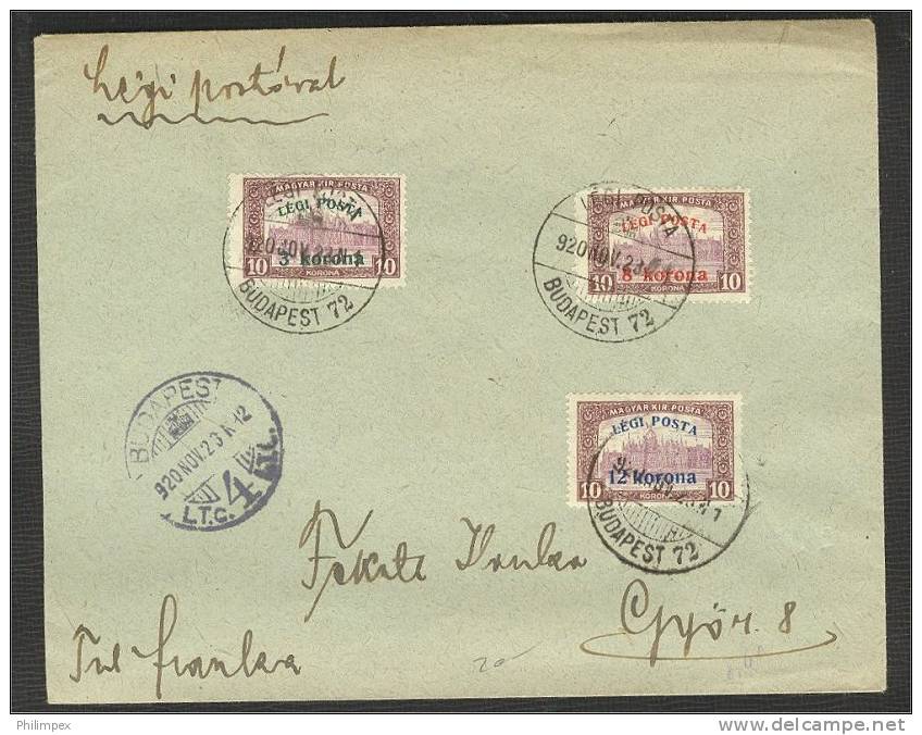 HUNGARY, AIRPOST 1920 LEGI POSTA ON FLIGHT COVER - Lettres & Documents