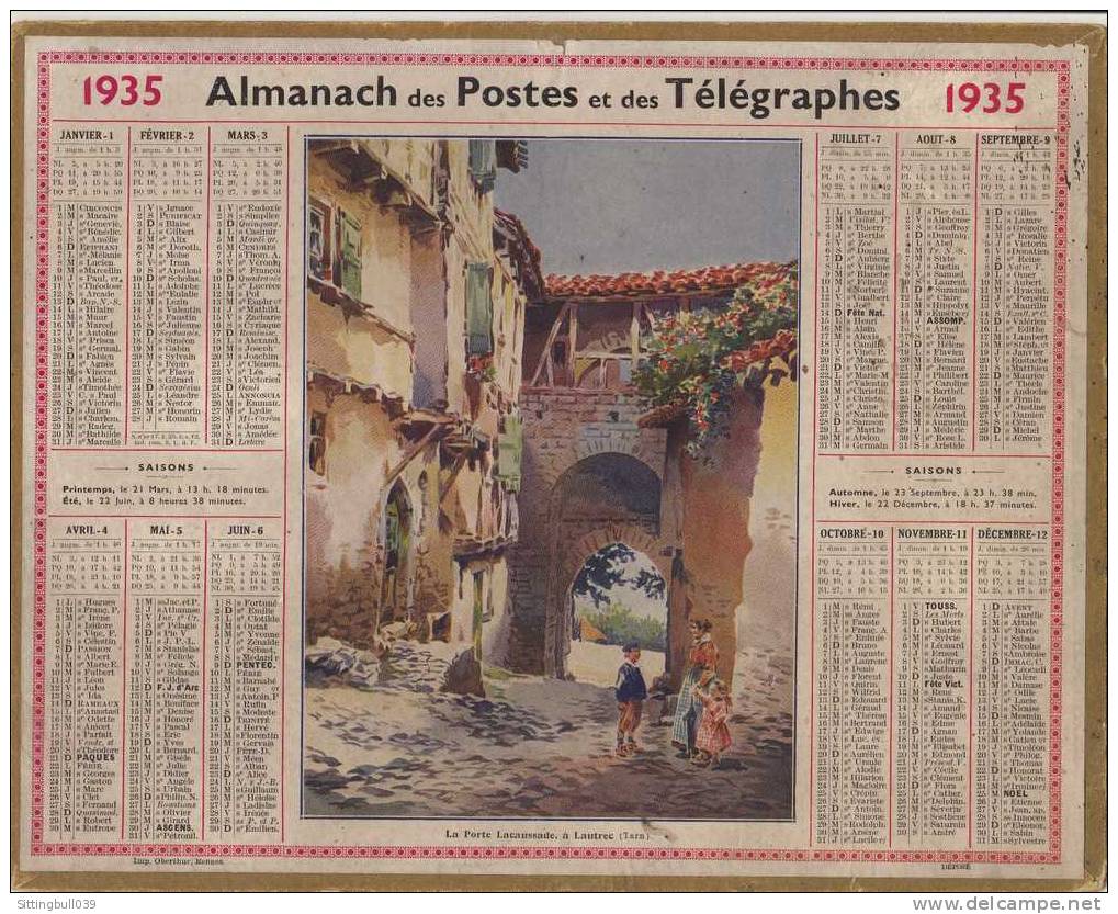 Almanach Des Postes Et Des Télégraphes 1935 (Seine Et Oise). La Porte Lacaussade à LAUTREC (Tarn). Oberthur. - Grossformat : 1921-40