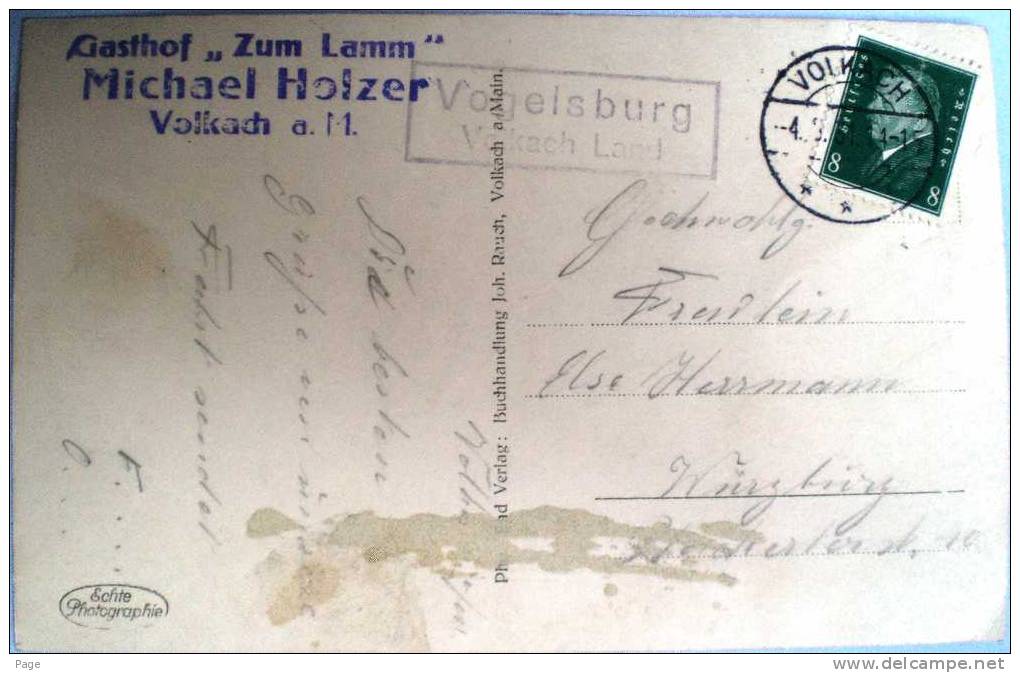 Volkach,Main,Gasthaus Zum Lamm,1931,Landpoststempel,Vogelsburg,Philatelie,Oldtimer, - Kitzingen