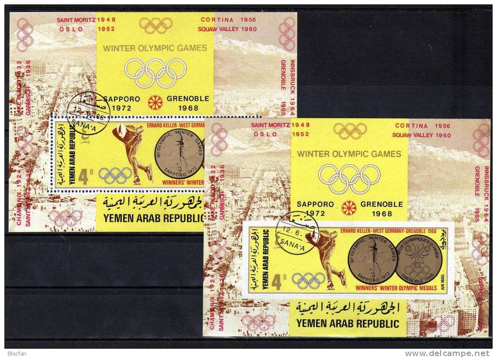 Olympiade Grenoble 1968 Jemen Blocks 74A+B O 19€ Eissprint Eisschnell-Lauf Hoja Ss Blocs Winter-sport Sheets Bf YAR - Yemen