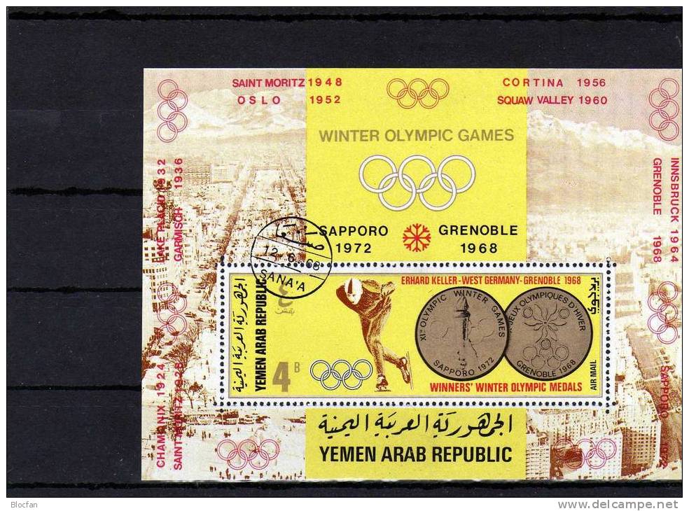 Olympiade Grenoble 1968 Jemen Blocks 74A+B O 19€ Eissprint Eisschnell-Lauf Hoja Ss Blocs Winter-sport Sheets Bf YAR - Jemen