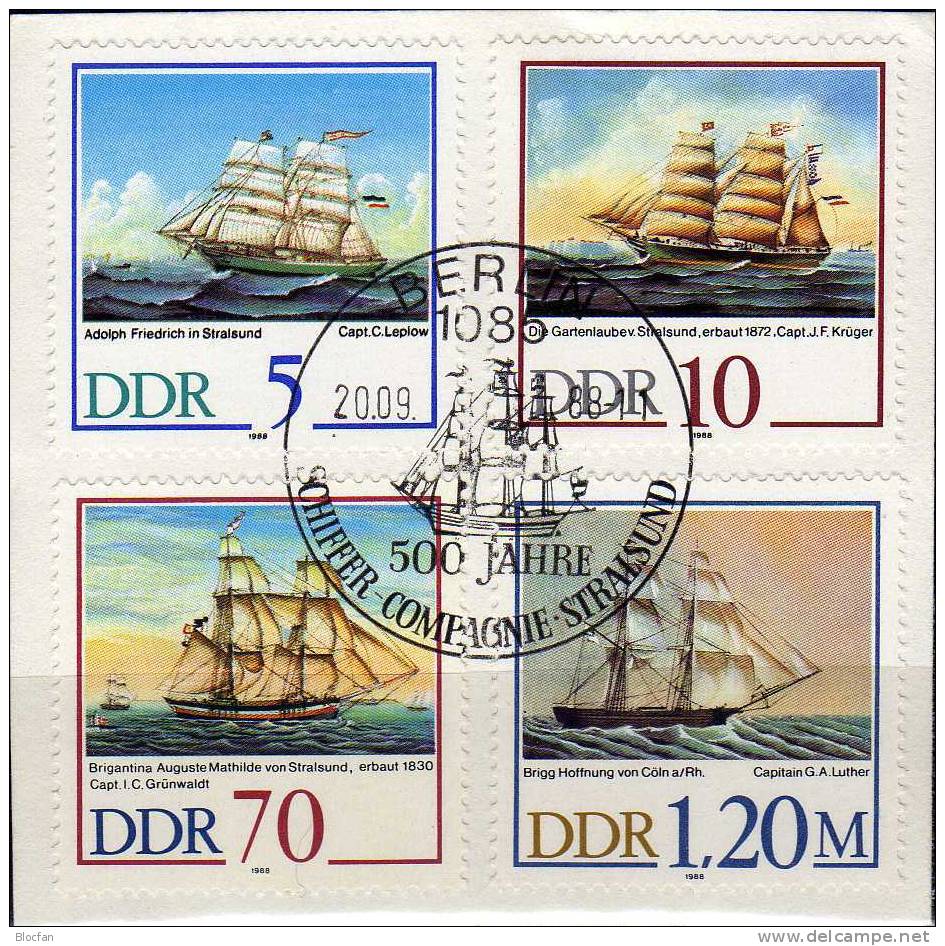 Segelschiffe Der Compagnie Stralsund DDR 3198/1+ Bfst, SST 5€ Brigg, Brark, Brigantine - Sonstige & Ohne Zuordnung