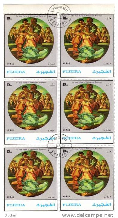 Gemälde Michelangelo Fujeira 1530,ZD,4-Block+Kleinbogen 48€ Weihnachten 1972 Heilige Familie Hoja Ss M/s Sheetlet Bf VAE - Fujeira