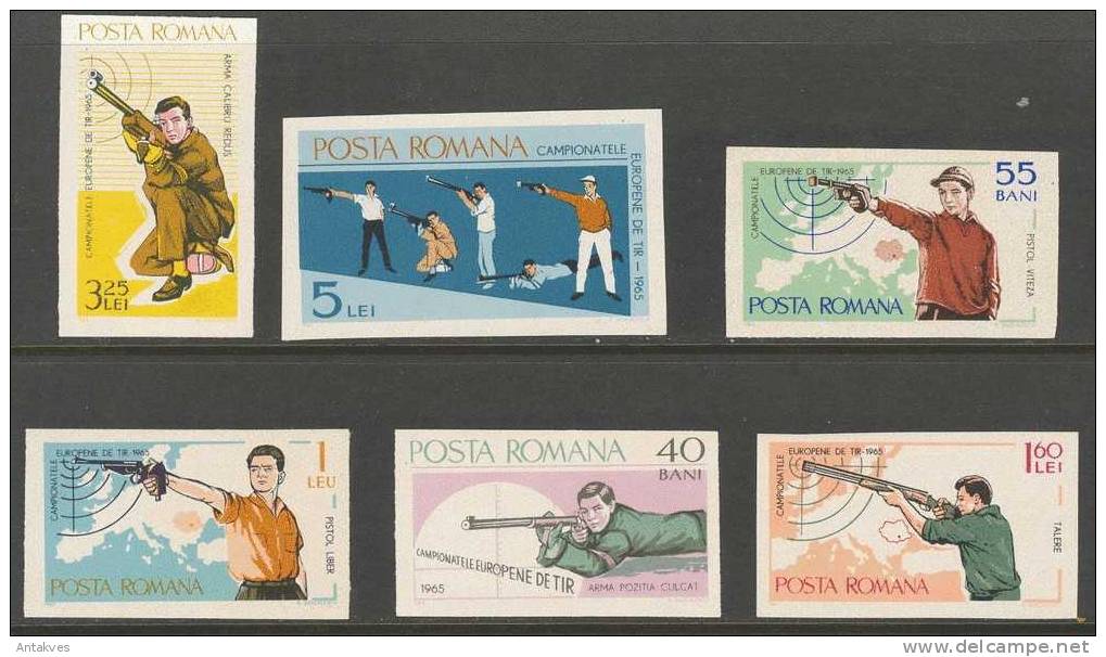 Romania 1965 Sport Shooting Set Of 6 Imperf. MNH - Shooting (Weapons)