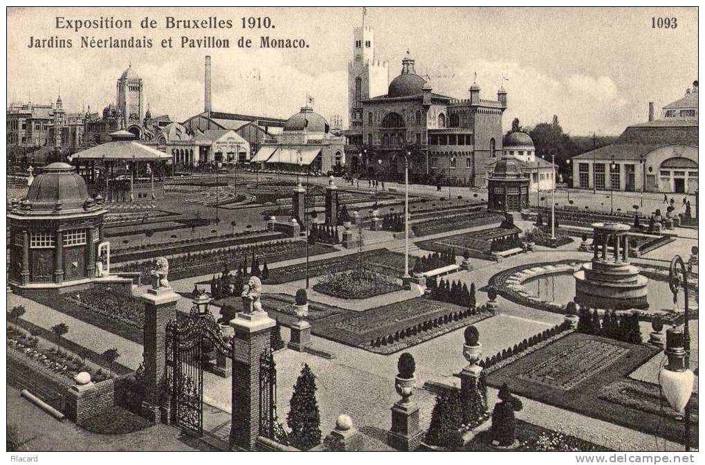 7177     Belgio   Exposition De  Bruxelles  1910  Jardins  Neerlandais  Et  Pavillon  De  Monaco  VG  1910 - Feesten En Evenementen