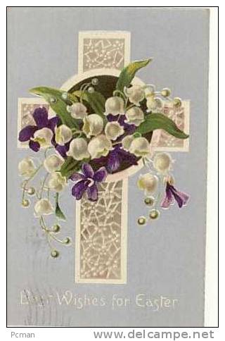 Best Wishes For Easter (Cross & Flowers) WINSCH TYPE BACK, SERIES C., Sent 1915 - Pâques