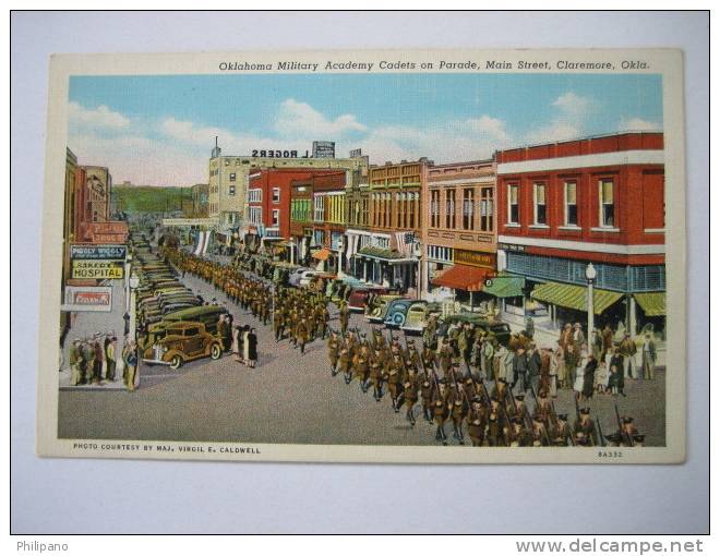 Claremore Ok  Military Academy Cadets On Parade MainStreet  Vintage Wb - Other & Unclassified