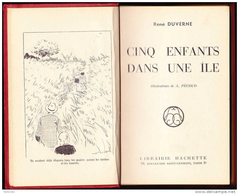 René Duverne - Cinq Enfants Dans Une île - Bibliothèque Rose Illustrée - ( 1949 ) - Illustrations : A. Pécoud - Bibliothèque Rose