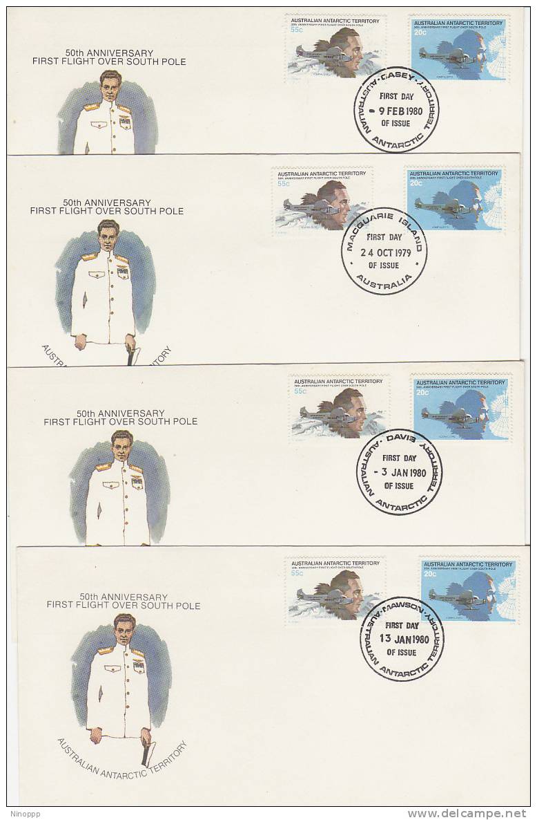 Australian Antarctic Territory-1980 50th Anniversary Flight X 4 Bases  FDCs - Other & Unclassified