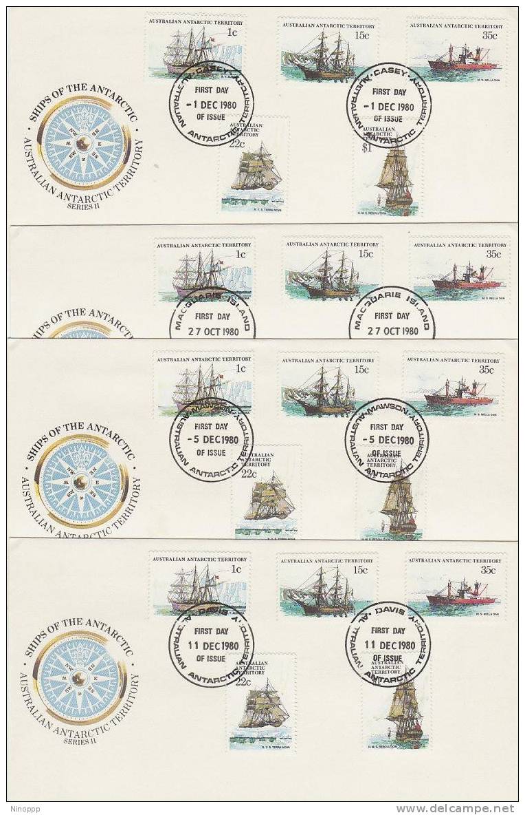 Australian Antarctic Territory-1980 Ships Set 4 Bases  FDCs - Other & Unclassified