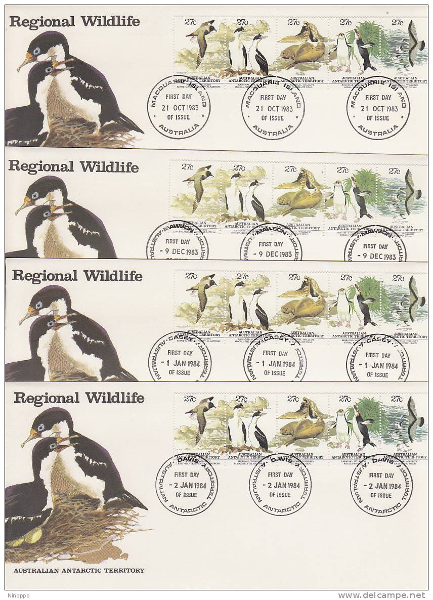 Australian Antarctic Territory-1983 Wildlife X 4 Bases  FDCs - Other & Unclassified