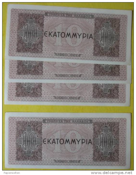 10000000 Drachmai 29.7.1944 (WPM 129b) 4 Subsequent Serial Numbers - Grèce