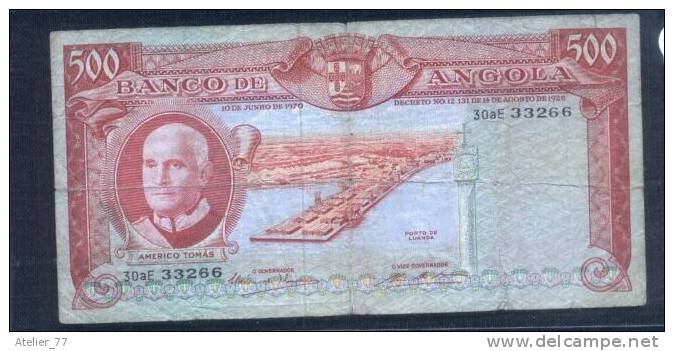 Angola - Billet De 500 Escudos Circulé - Usé - 10/06/70 - Américo Tomas -  (Ex-colonie Portugaise) Défauts - Angola