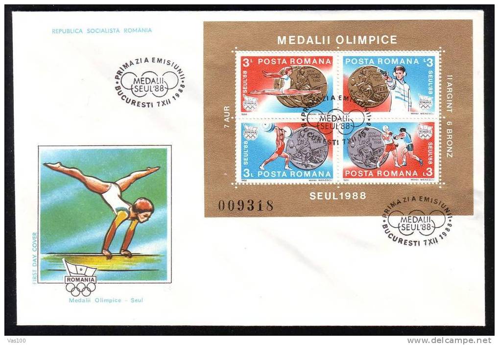 ROMANIA FDC 2x Covers Olympic Games Seoul 1988, Blocks Medals. - Sommer 1988: Seoul