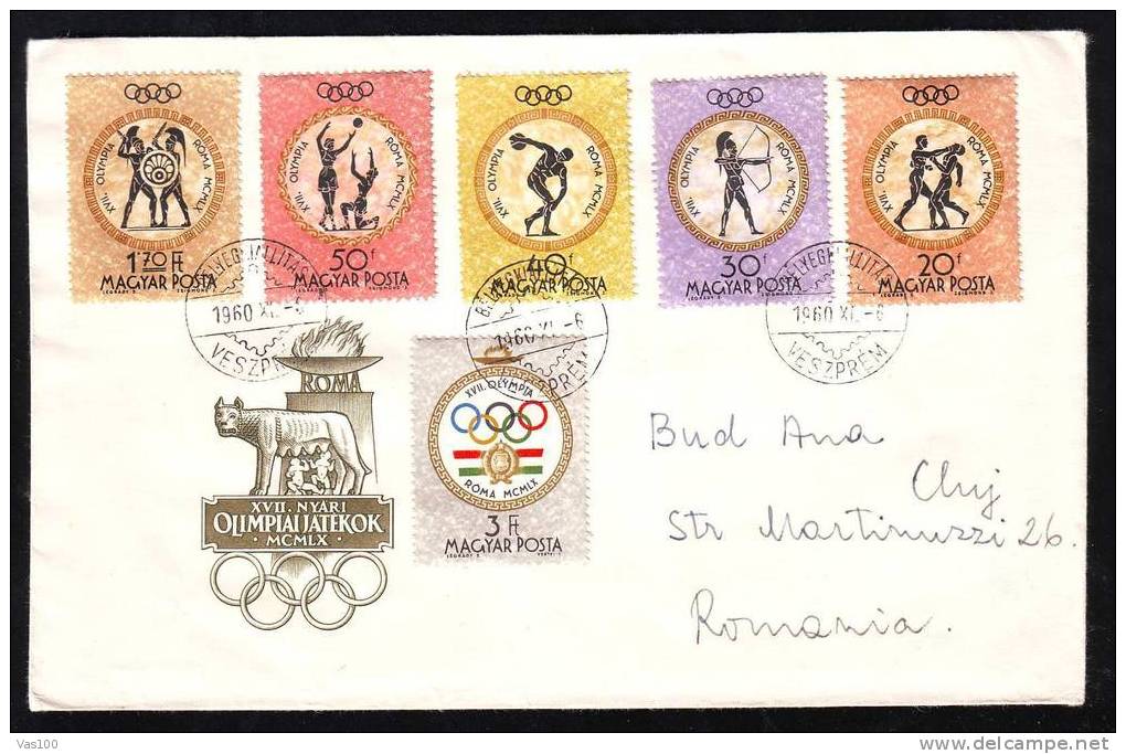 HUNGARY  1960, JEUX OLYMPIQUES DE ROME  FDC 1X COVER Mailed. - Estate 1960: Roma