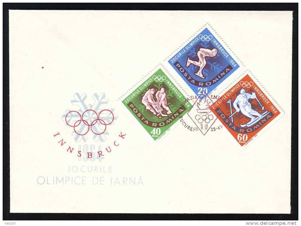 Romania Very Rare FDC 3x Cover With Perf Winter Games Innsbruk 1964. - Winter 1964: Innsbruck