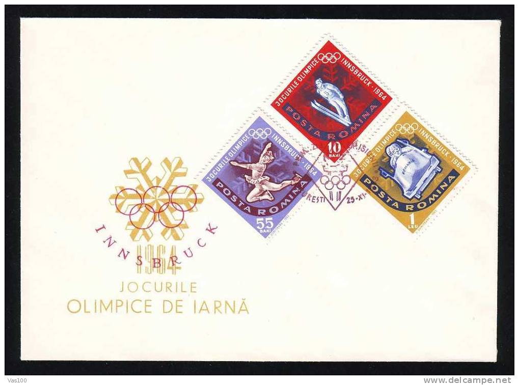 Romania Very Rare FDC 3x Cover With Perf Winter Games Innsbruk 1964. - Invierno 1964: Innsbruck