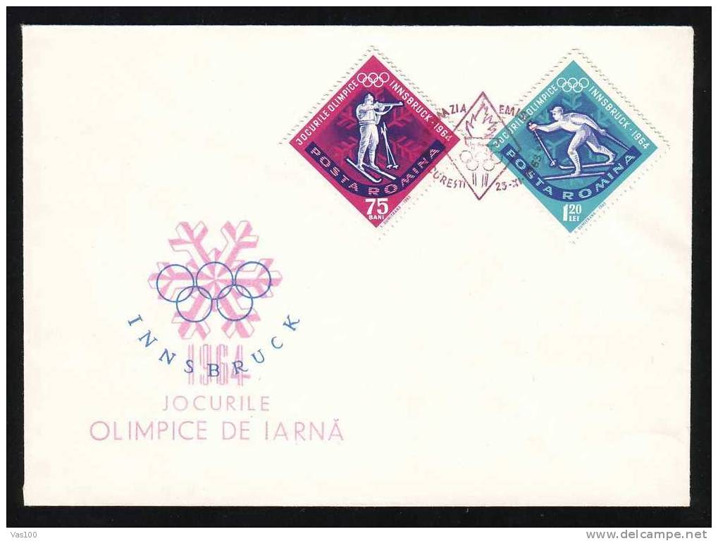 Romania Very Rare FDC 3x Cover With Perf Winter Games Innsbruk 1964. - Winter 1964: Innsbruck