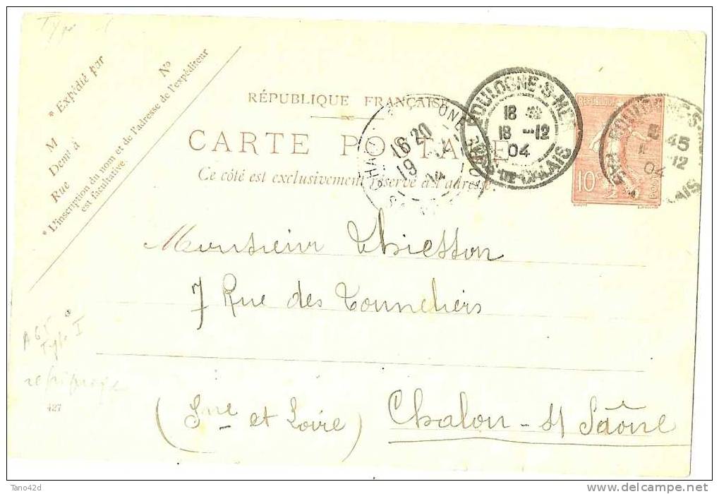 FRANCE - EP CARTE POSTALE TYPE SEMEUSE LIGNEE 10c DATE 427 REPIQUAGE COMMERCIAL LUNEL ARMATEUR VOYAGEE DECEMBRE 1904 - Cartoline Postali Ristampe (ante 1955)