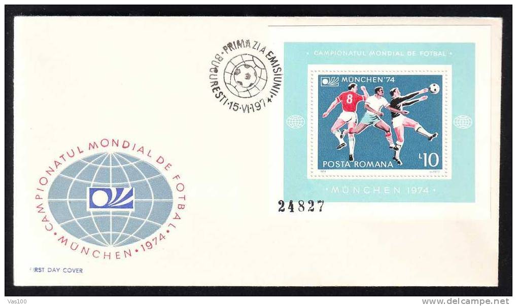 Romania FDC 1974 MUNCHEN World Cup,Football,soccer, BLOCK. - 1974 – Germania Ovest