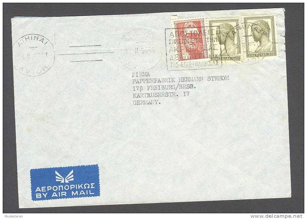 Greece Airmail Par Avion ATHENS TMS Cancel Cover 1955 To Germany - Cartas & Documentos