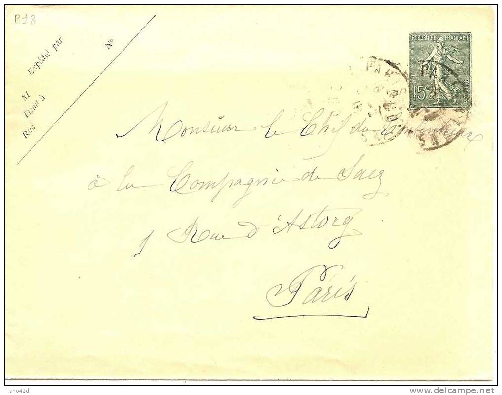 FRANCE - EP ENVELOPPE SEMEUSE LIGNEE 15c DATE 841 VOYAGEE AVRIL(?) 1918 - Standard- Und TSC-Briefe (vor 1995)