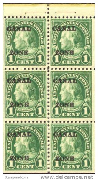 Canal Zone #71e Mint Hinged 1c Franklin Booklet Pane From 1924-25 - Zona Del Canale / Canal Zone