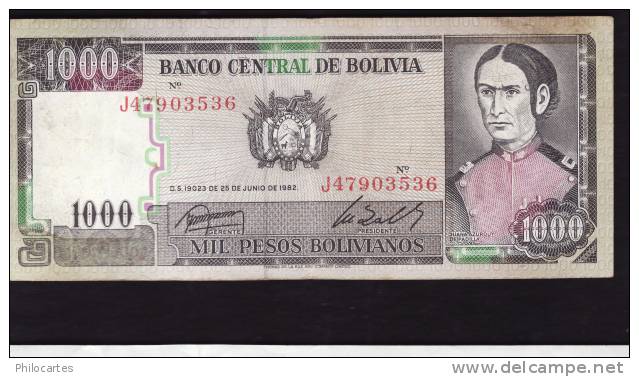 BOLIVIE - 1000 Pesos Bolivianos 25 Juin 1982 - Utilisé - Bolivie