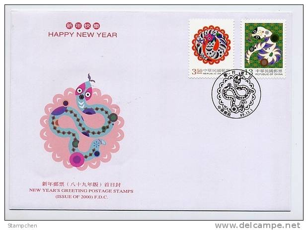 FDC 2000 Chinese New Year Zodiac Stamps- Snake Serpent 2001 - Chines. Neujahr