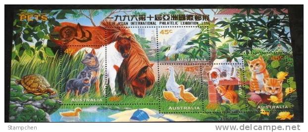 Australia 1996 Pets Stamps S/s Tortoise Dog Cat Horse Parrot Goose Flower - Papagayos