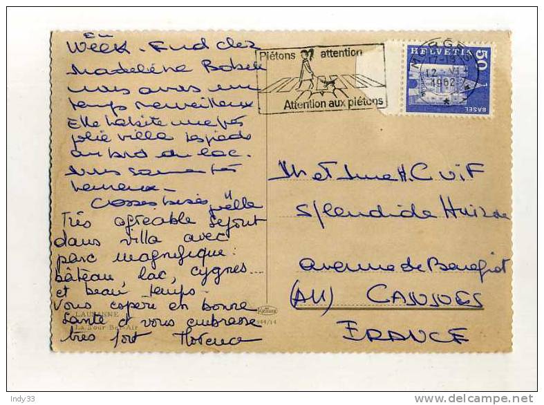 - SUISSE . AFFRANCHISSEMENT SIMPLE  SUR CP DE 1962  POUR LA FRANCE . - Storia Postale