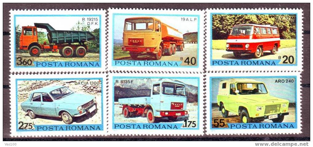 ROMANIA  1975  ** Mi 3303/08, CARS,DACIA OLCIT ETC., MNH,OG. - Bussen