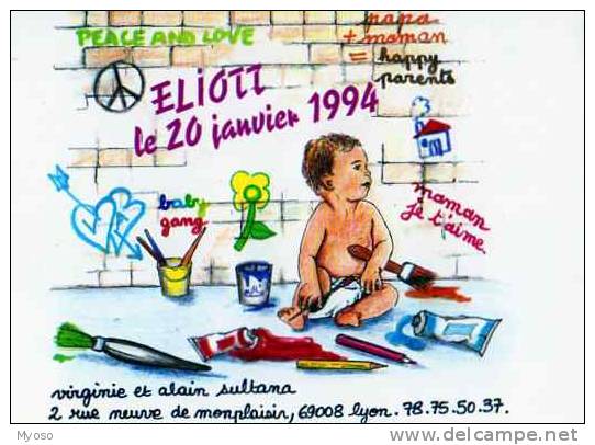 69 LYON Eliott Le 20 Janvier 1994 Virginie Et Alain Sultana Rue Neuve De Montplaisir, Carte Faire Part De Naissance - Lyon 8