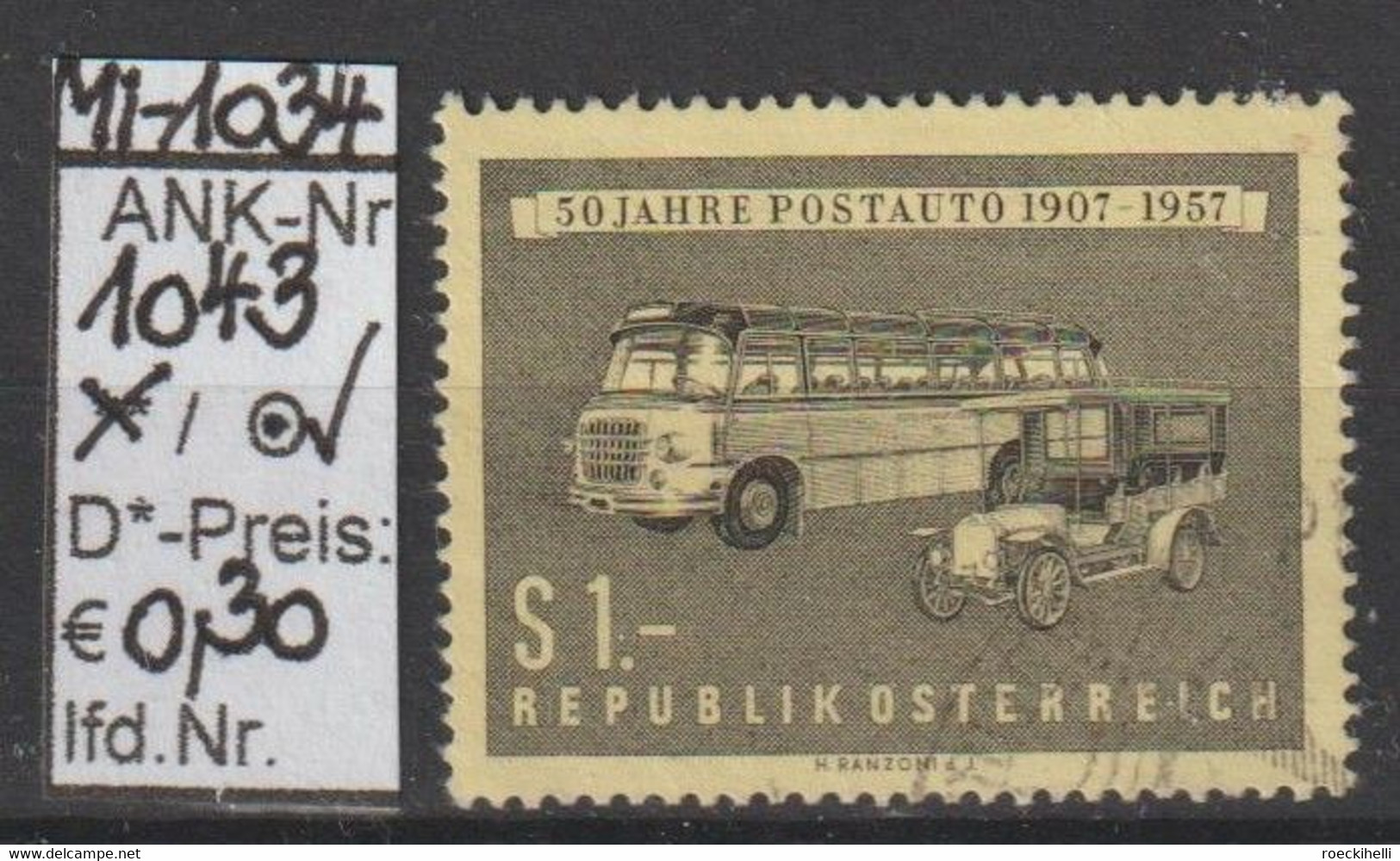 1957 - ÖSTERREICH - SM "50 Jahre Postauto" 1S Grau Auf Hellgelb - O Gestempelt - S. Scan  (1043o   At) - Oblitérés